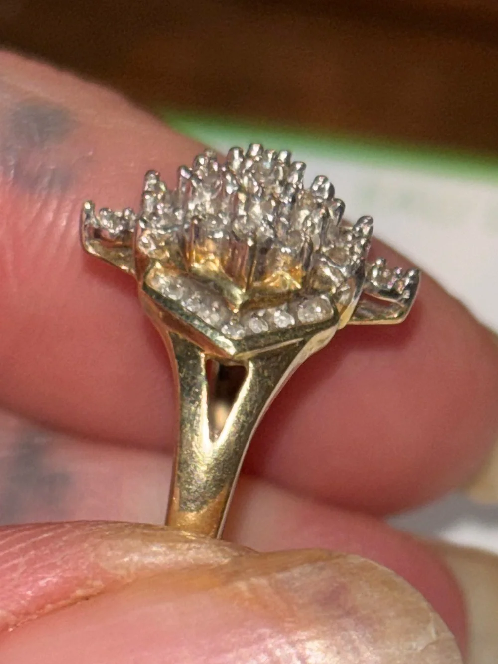 Vintage 10K Gold & Diamond Cocktail Ring